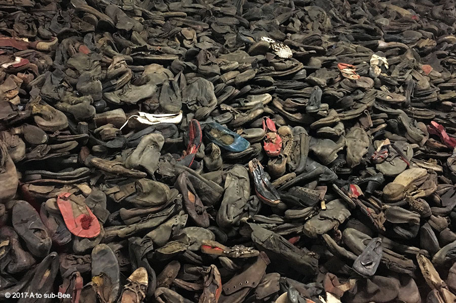 Piles of taken shoes